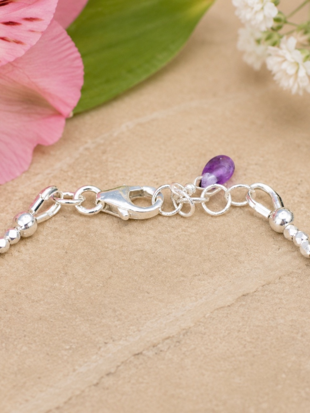 New Handcrafted Natural Amethyst Bracelet Sterling Silver Karen Hill Tribe Beads - Picture 3 of 6